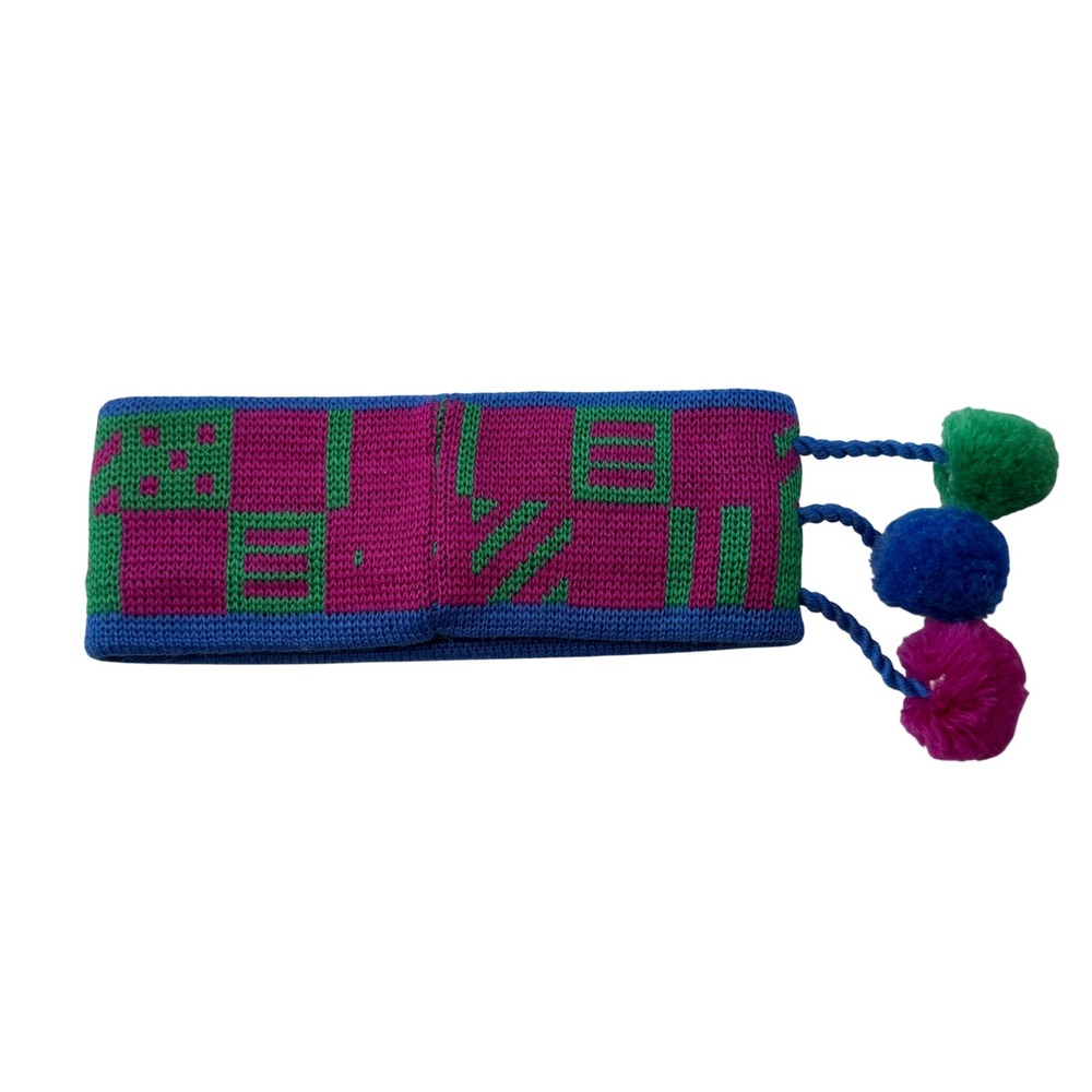 Hanna Anderson Wool Knit Headband Ear Warmer Pom Poms Blue‎ Pink Green